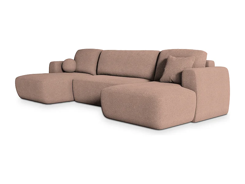 Canapé d'angle SENTUM Rose poudré en bouclé avec fonction de couchage