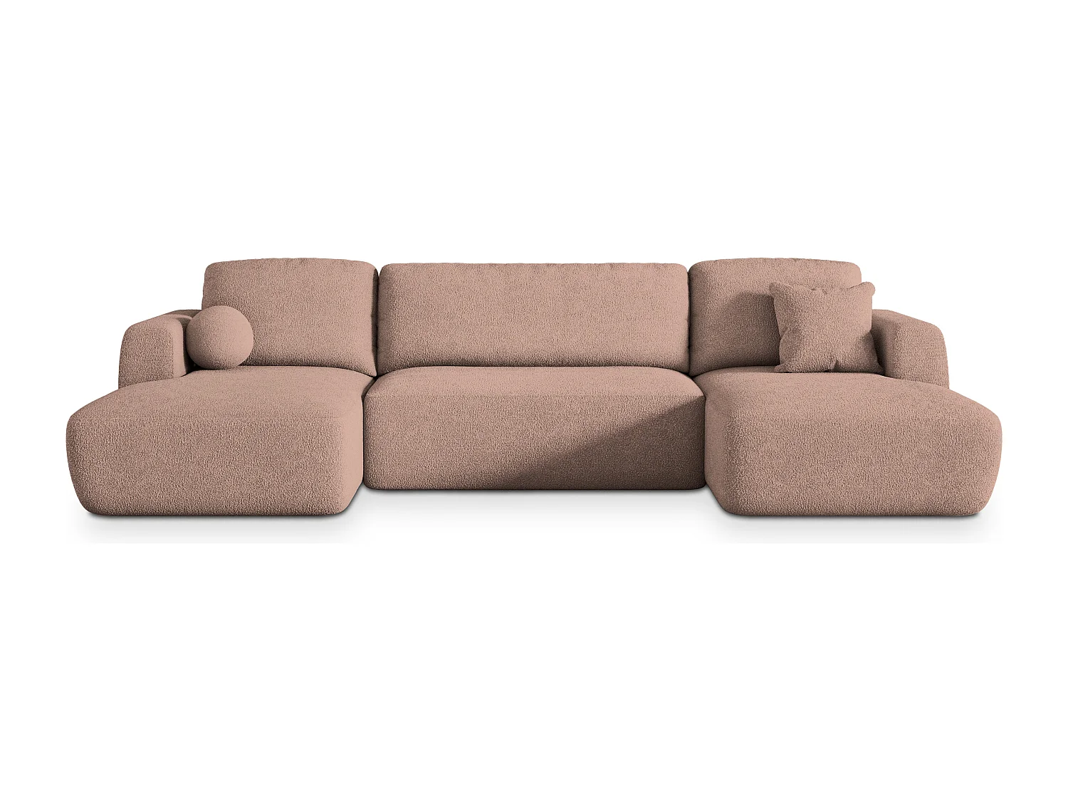 Canapé d'angle SENTUM Rose poudré en bouclé avec fonction de couchage