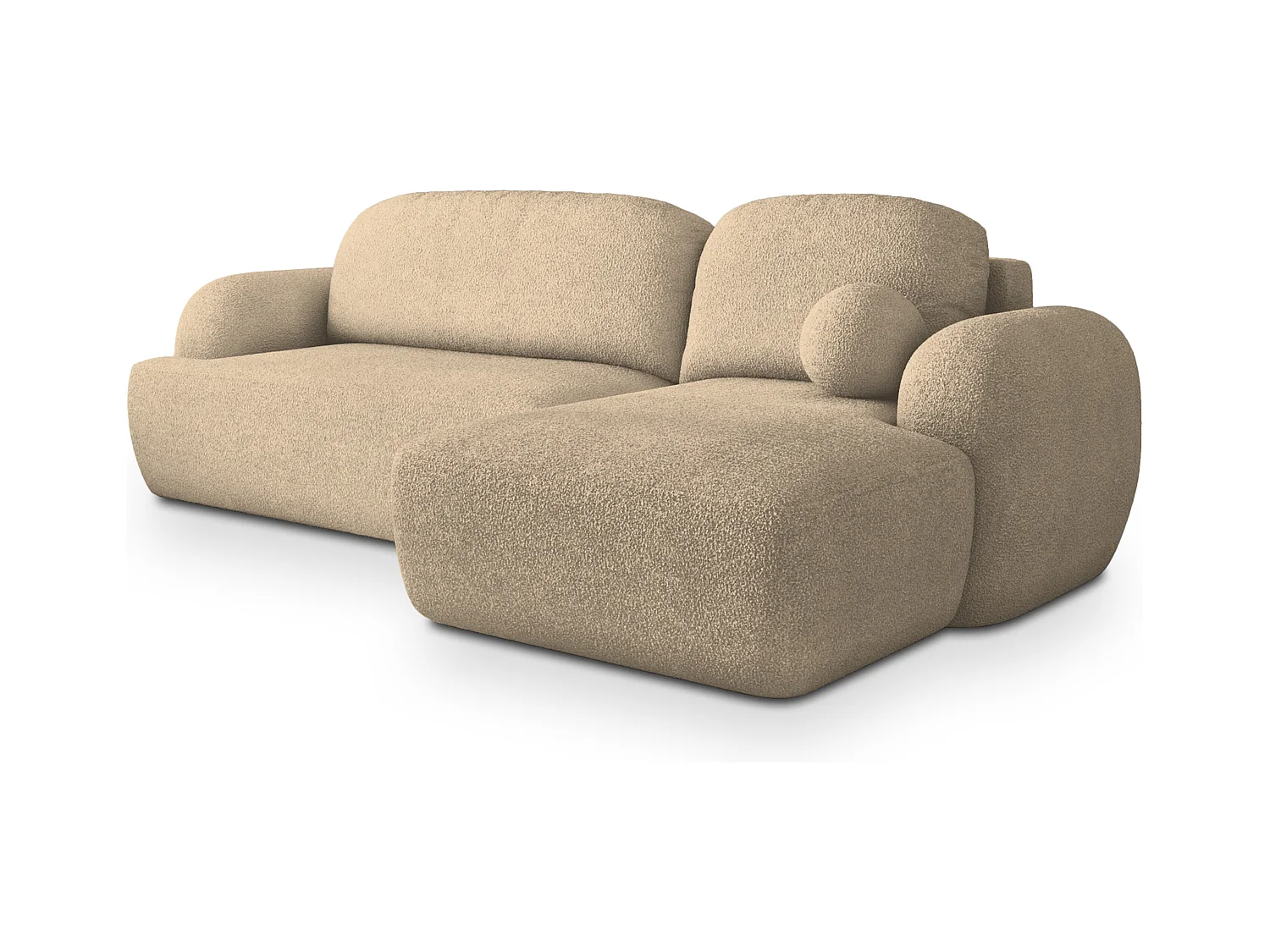 Canapé d'angle MODENZA Crème en bouclé avec fonction de couchage