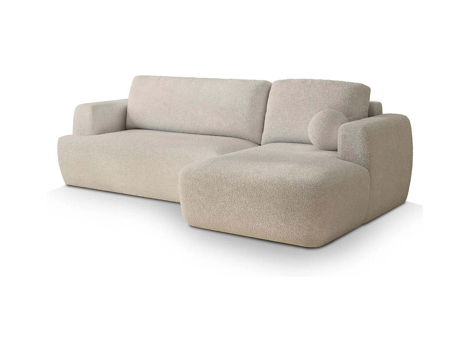 Canapé d'angle SENTI Crème en bouclé avec fonction de couchage