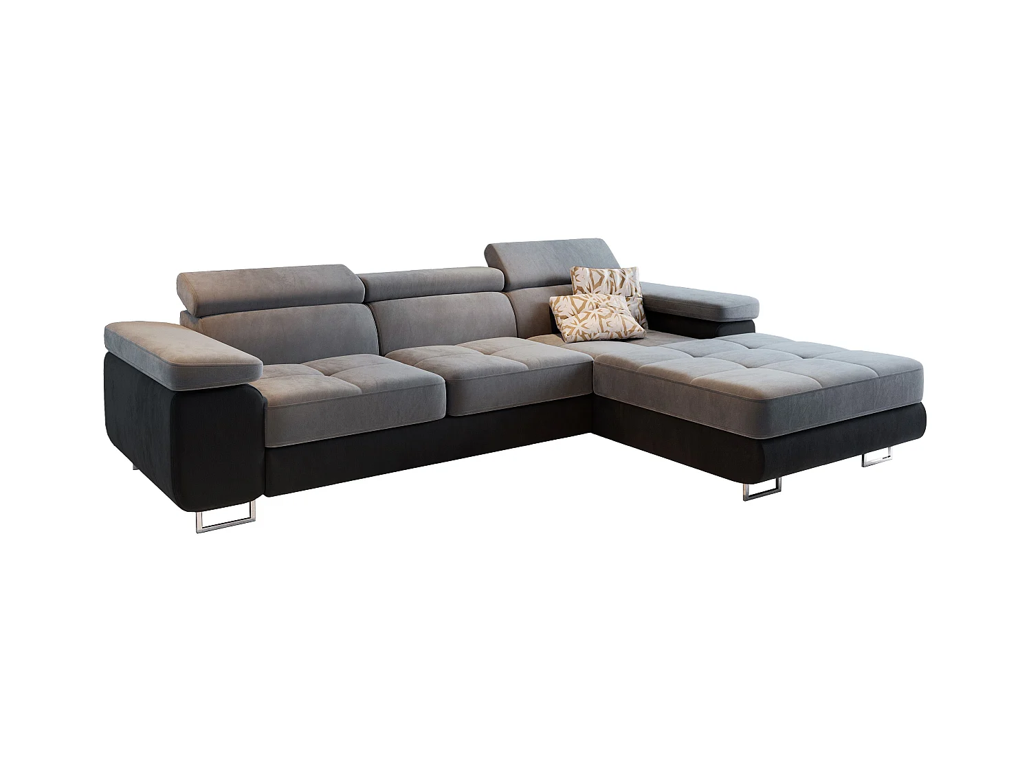 Canapé d'angle ELMA Gris clair en velours avec fonction de couchage