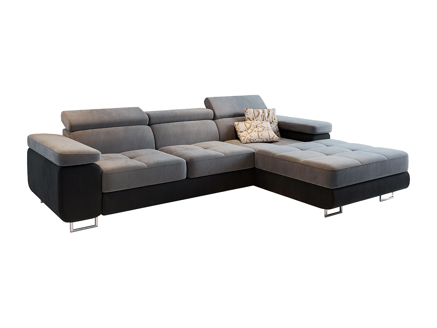 Canapé d'angle ELMA Gris clair en velours avec fonction de couchage