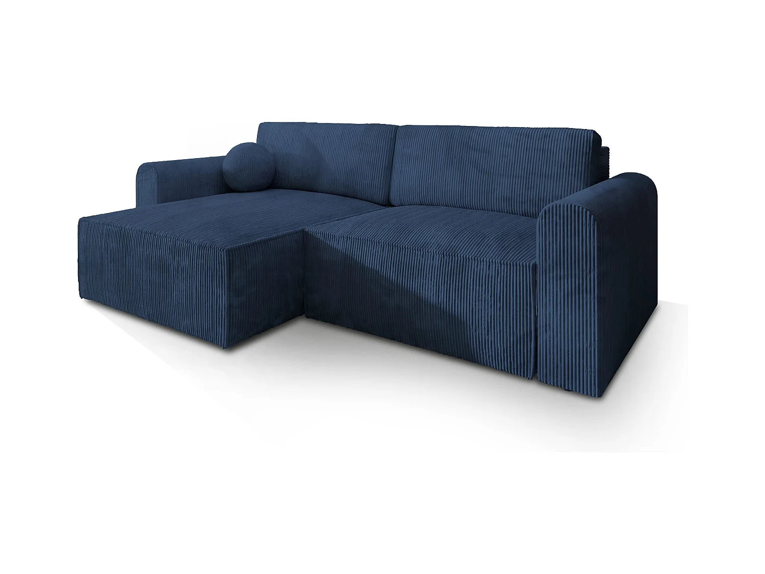 Canapé d'angle FIANO Bleu en velours côtelé avec fonction de couchage
