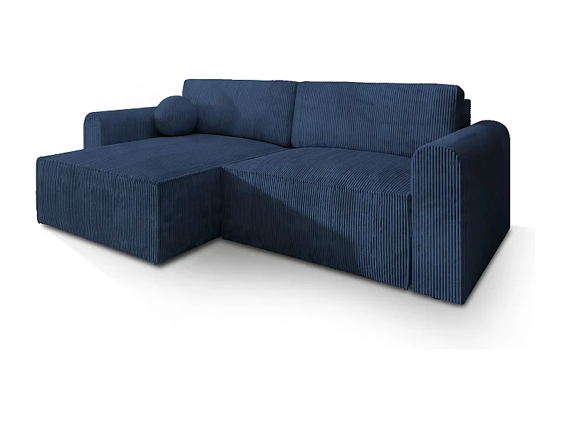 Canapé d'angle FIANO Bleu en velours côtelé avec fonction de couchage