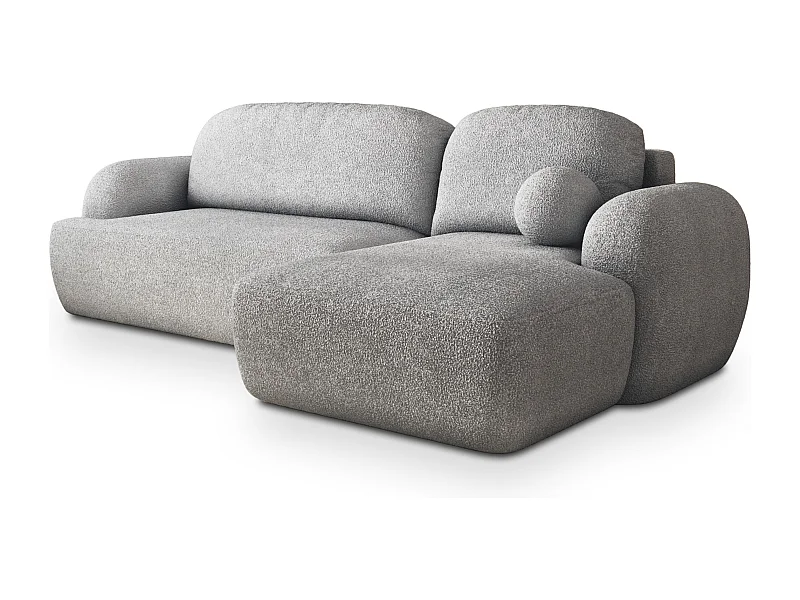Canapé d'angle MODENZA Gris clair en bouclé avec fonction de couchage