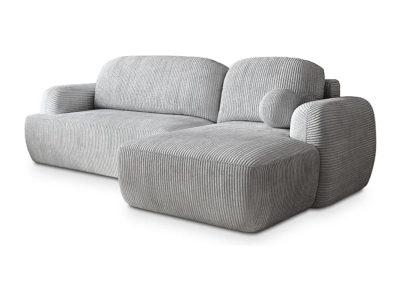 Canapé d'angle MODENZA Gris clair en velours côtelé avec fonction de couchage