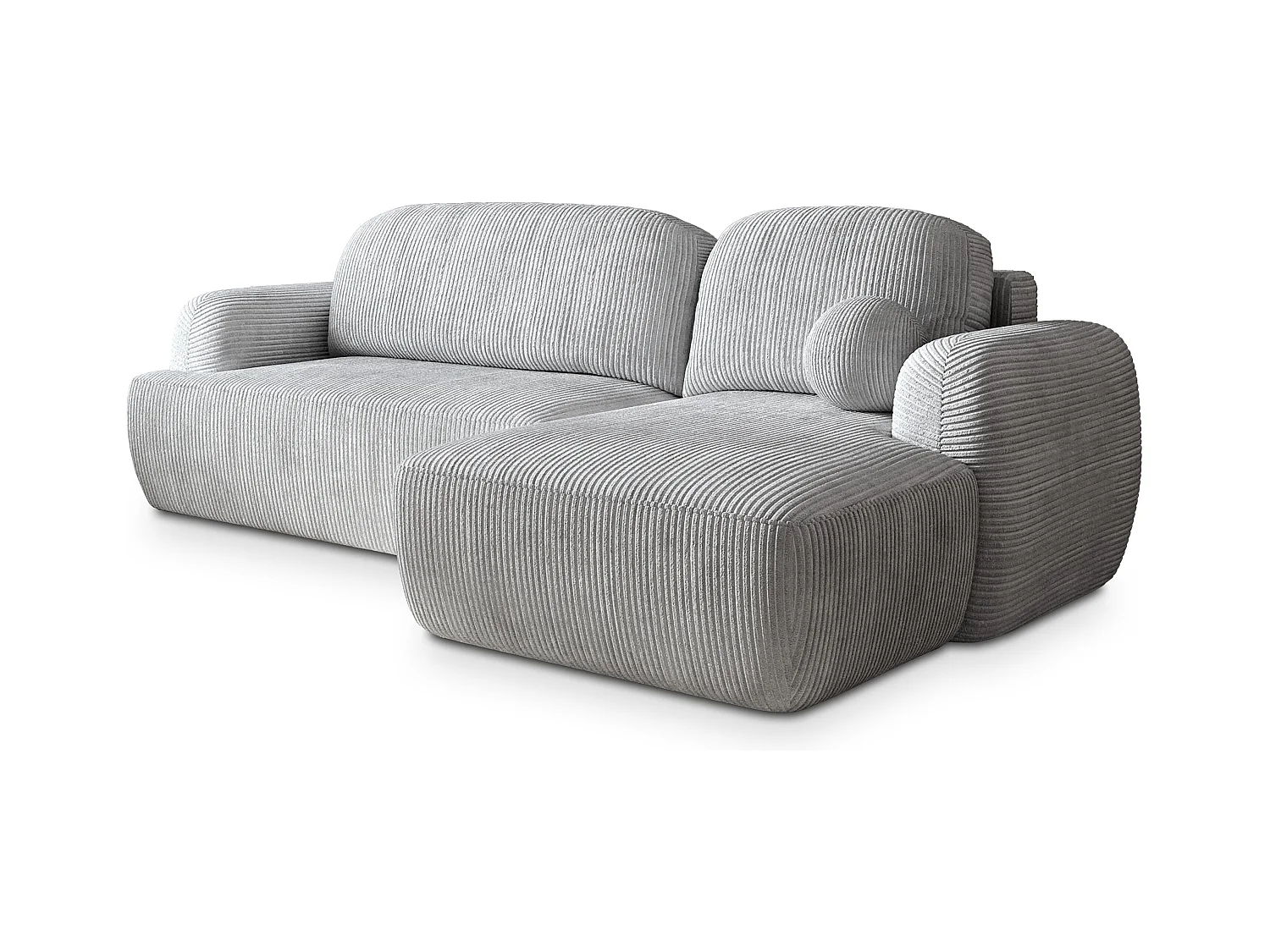 Canapé d'angle MODENZA Gris clair en velours côtelé avec fonction de couchage