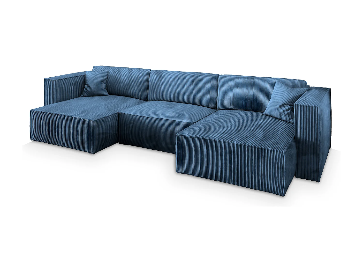 Canapé d'angle SARMO Bleu en velours côtelé avec fonction de couchage