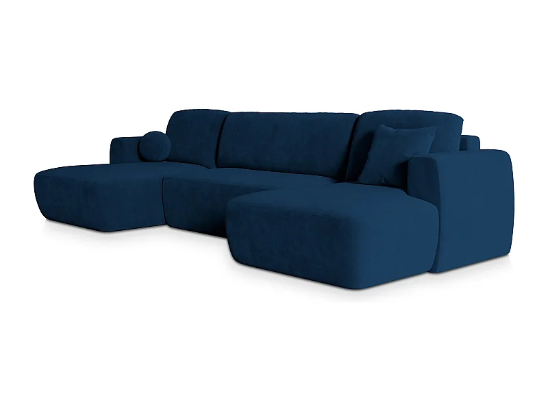 Canapé d'angle SENTUM Bleu en peluche avec fonction de couchage