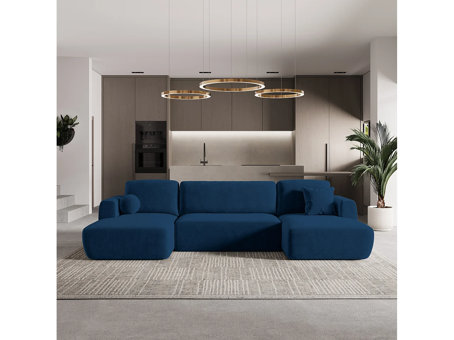 Canapé d'angle SENTUM Bleu en peluche avec fonction de couchage