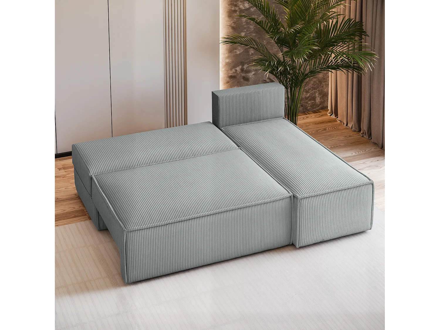 Canapé d'angle BRISO Gris clair en velours côtelé avec fonction de couchage