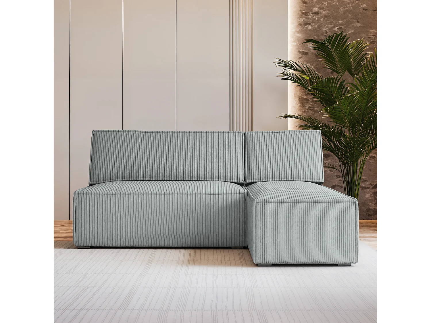 Canapé d'angle BRISO Gris clair en velours côtelé avec fonction de couchage