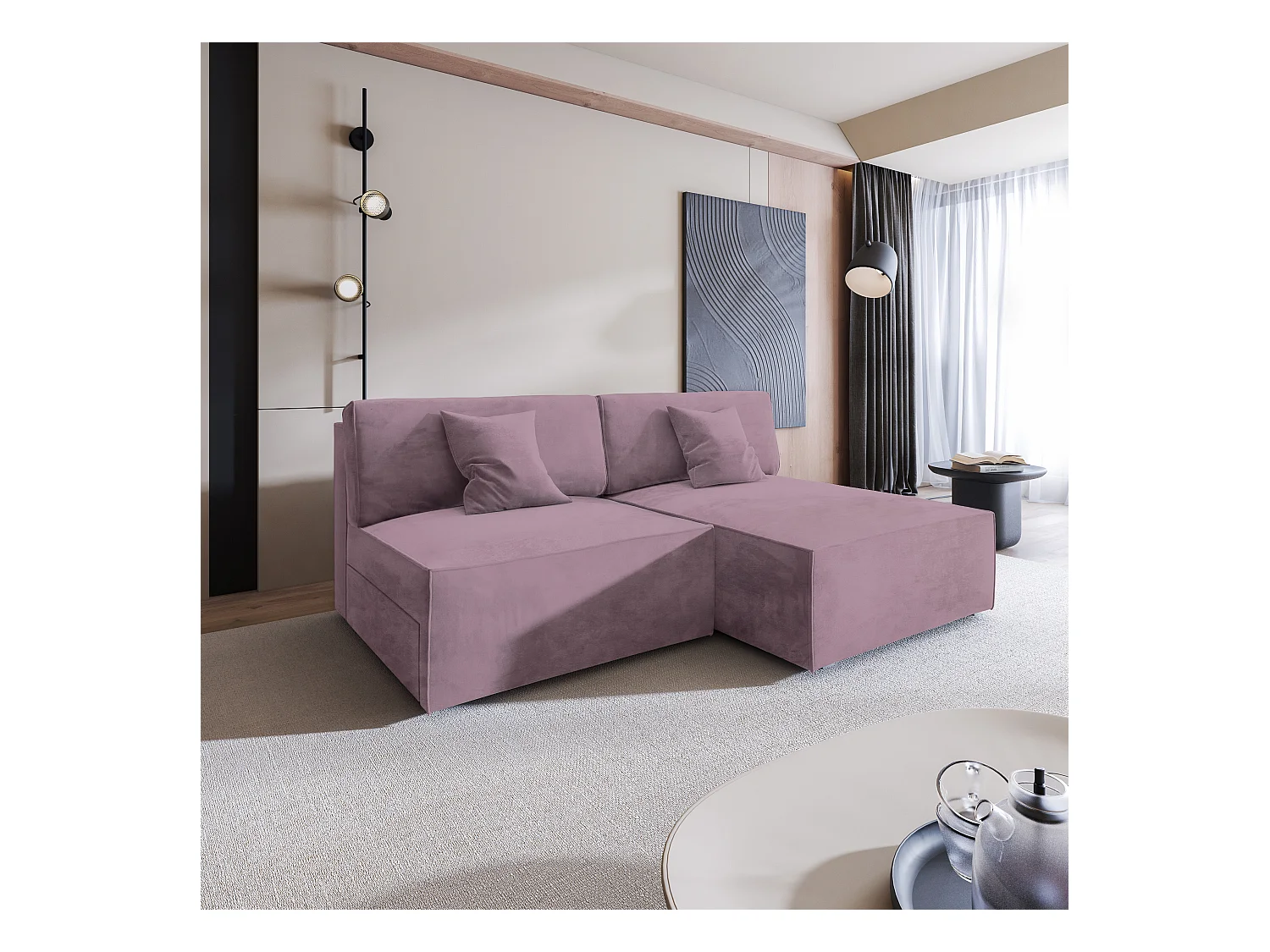 Canapé d'angle FIORO Parme en velours avec fonction de couchage