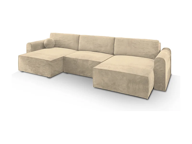 Canapé d'angle FENTO Crème en velours avec fonction de couchage