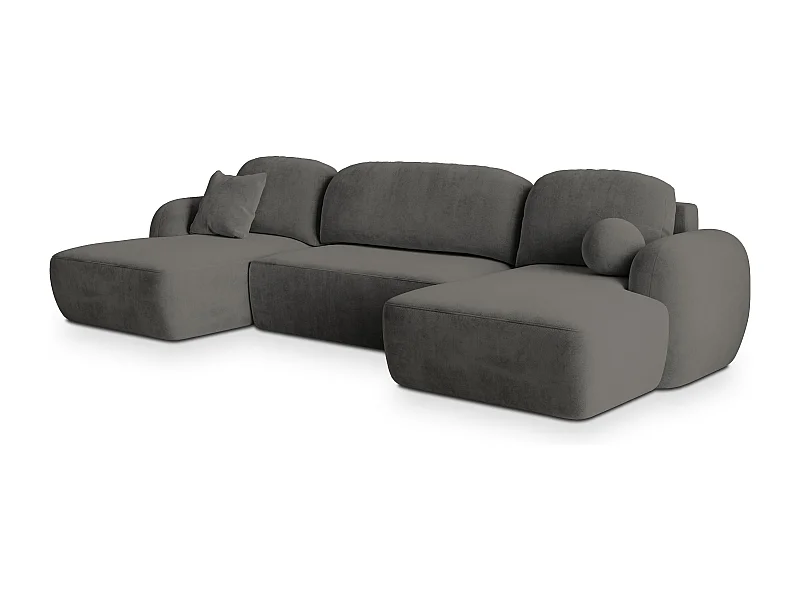 Canapé d'angle SAVONA Gris en peluche avec fonction de couchage