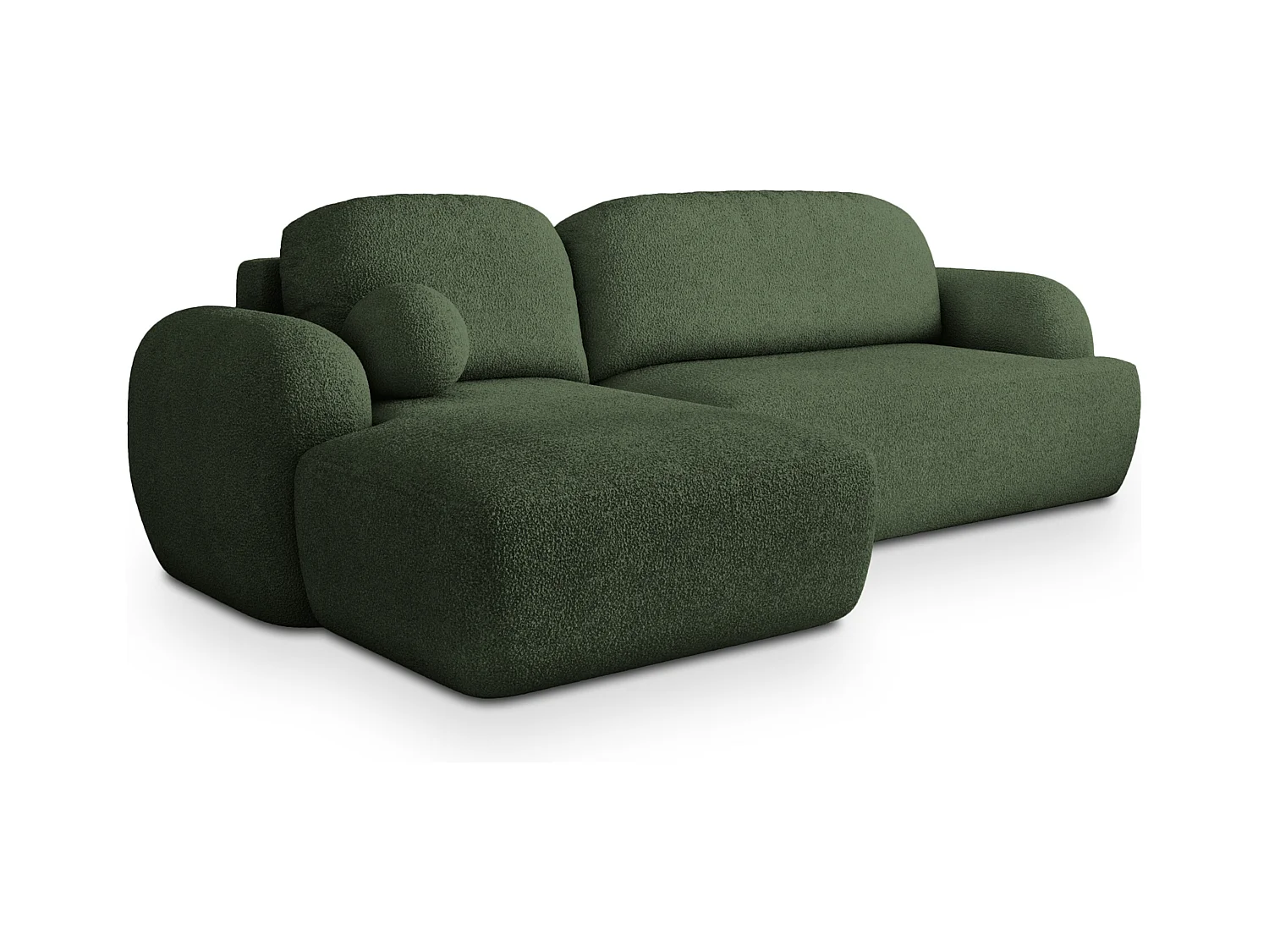 Canapé d'angle MODENZA Vert en bouclé avec fonction de couchage