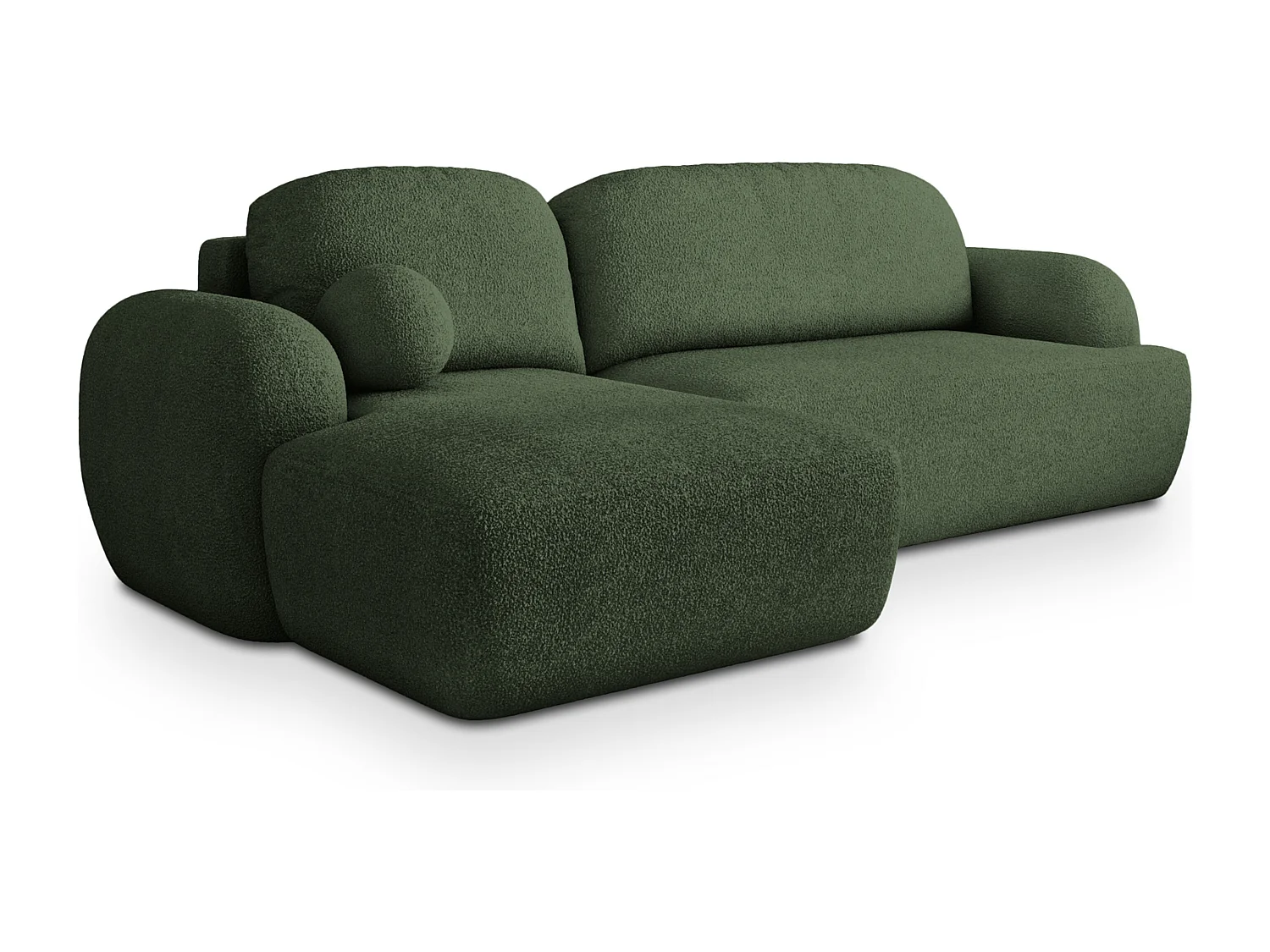 Canapé d'angle MODENZA Vert en bouclé avec fonction de couchage