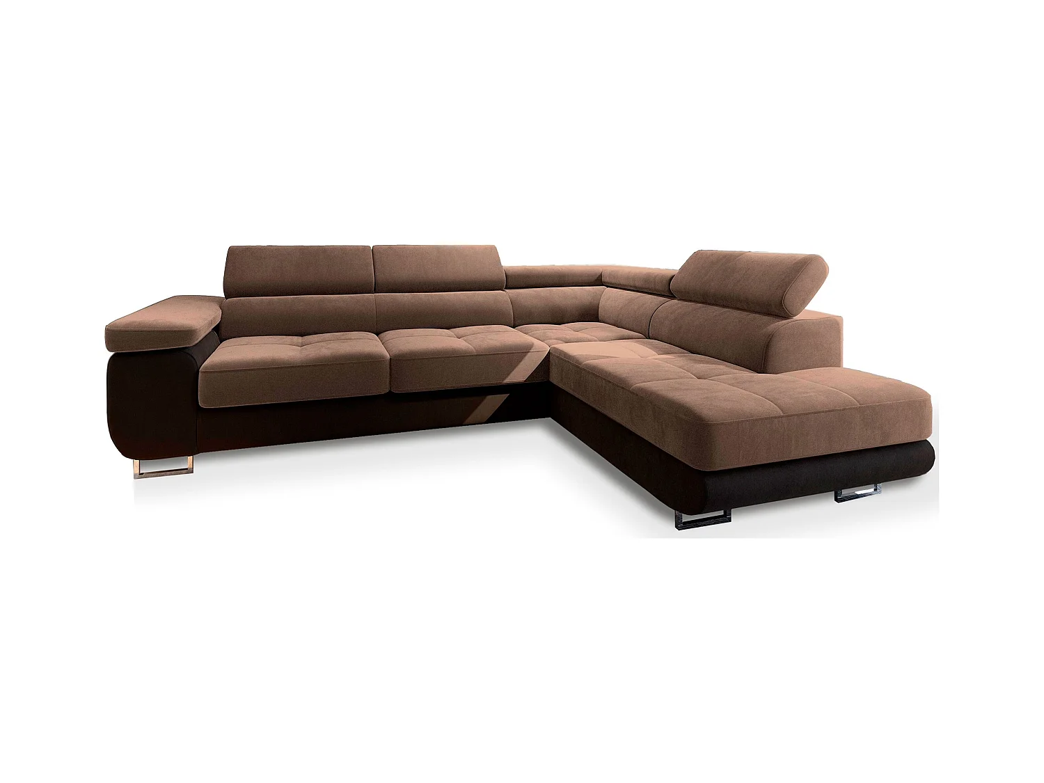 Canapé d'angle SELVA Beige en velours avec fonction de couchage