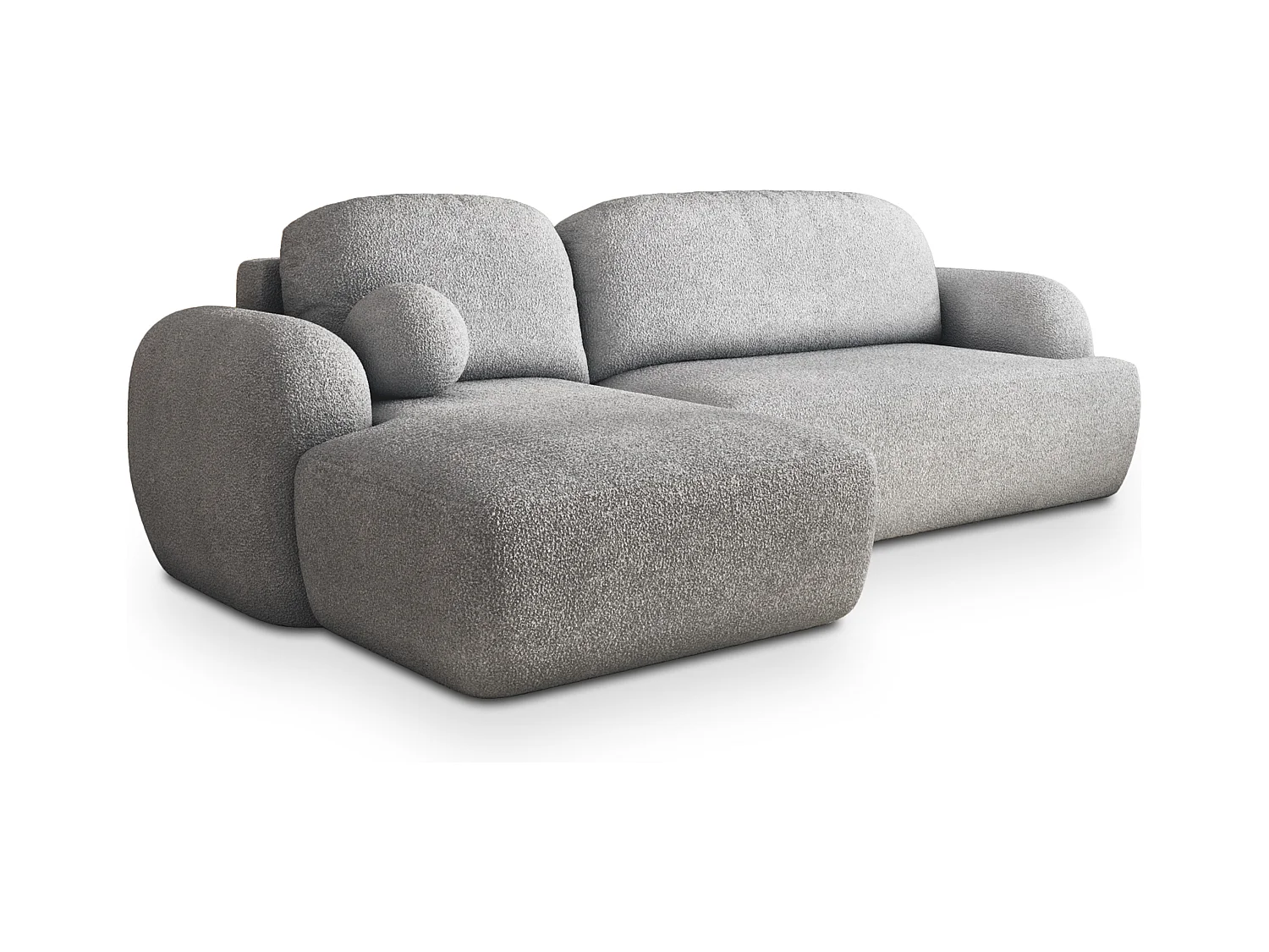 Canapé d'angle MODENZA Gris clair en bouclé avec fonction de couchage