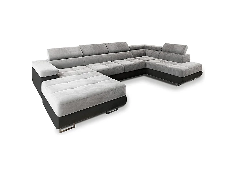 Canapé d'angle CASONE Gris clair en velours avec fonction de couchage