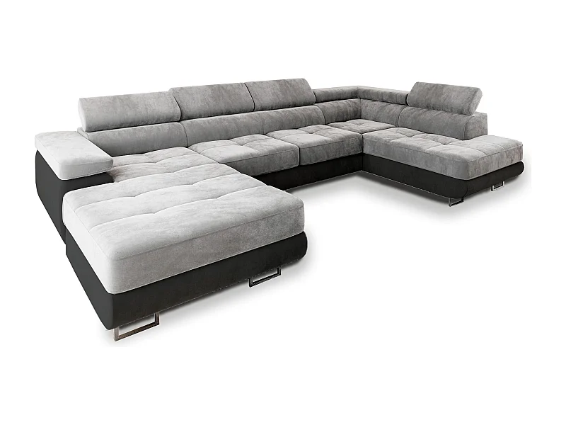 Canapé d'angle CASONE Gris clair en velours avec fonction de couchage