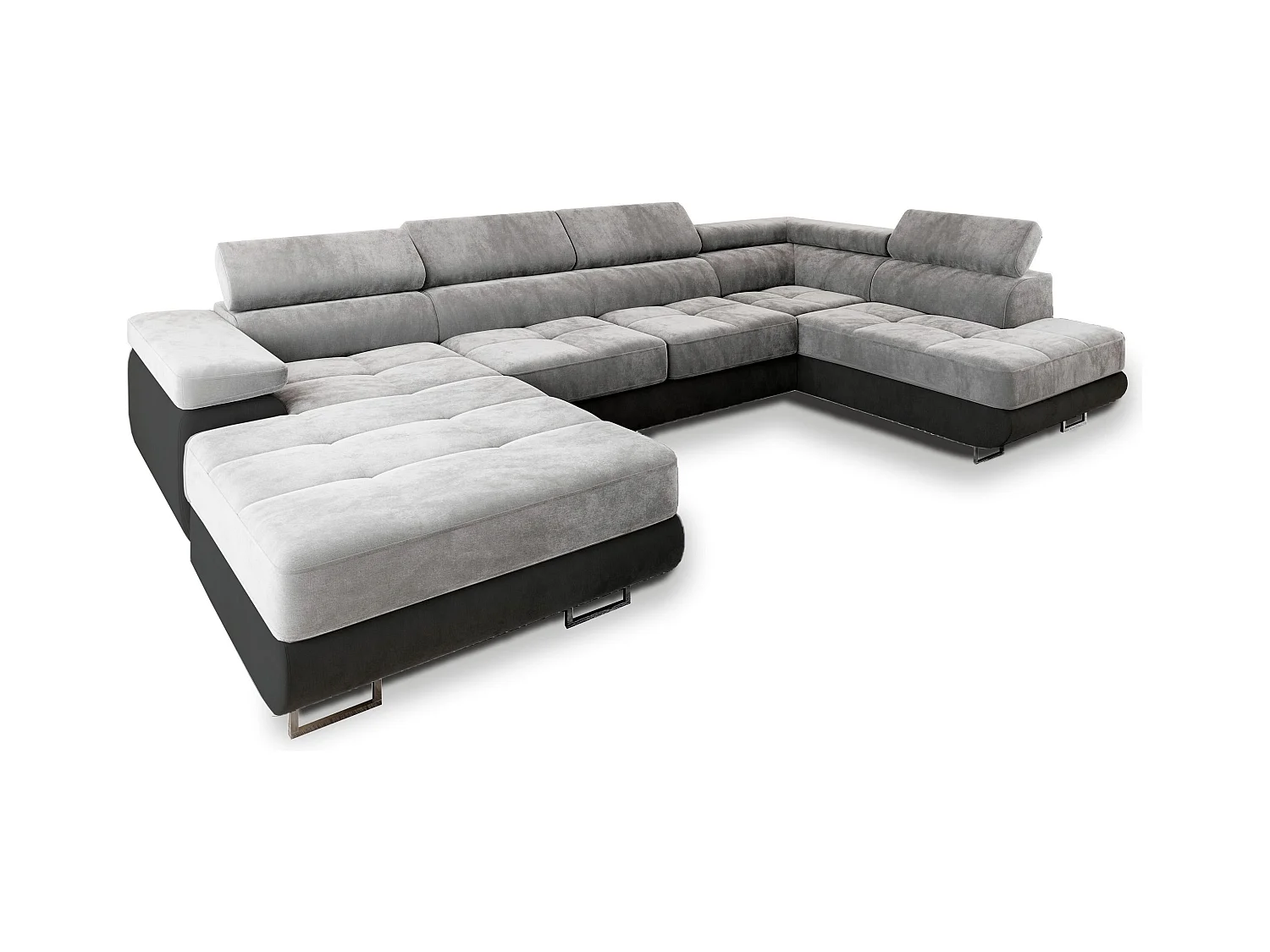 Canapé d'angle CASONE Gris clair en velours avec fonction de couchage