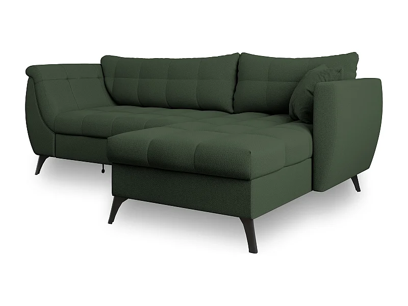 Canapé d'angle MOLLIS Vert en tissu texturé avec fonction de couchage
