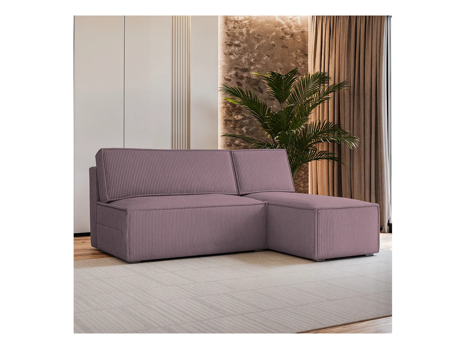 Canapé d'angle BRISO Parme en velours côtelé avec fonction de couchage