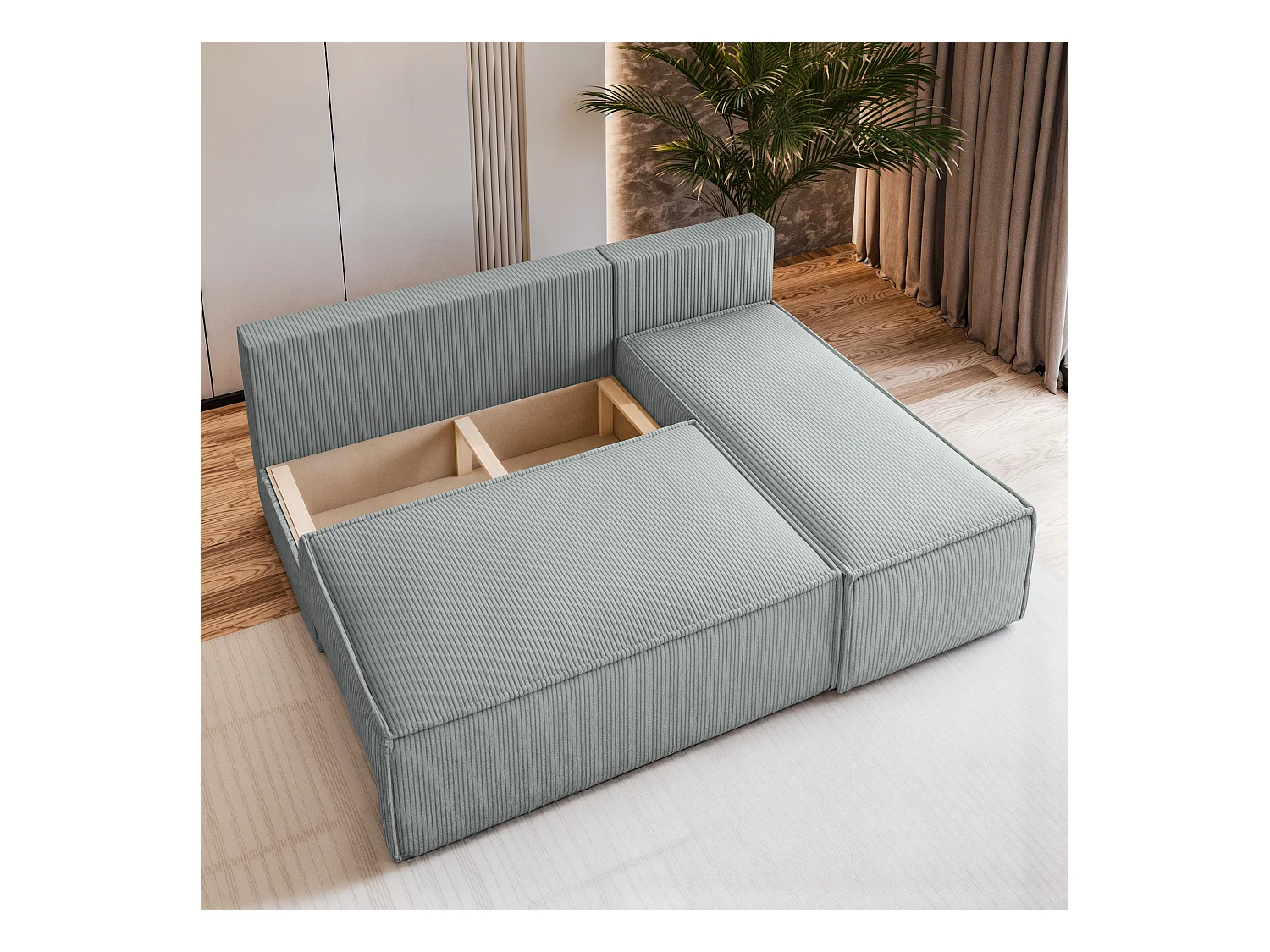 Canapé d'angle BRISO Parme en velours côtelé avec fonction de couchage