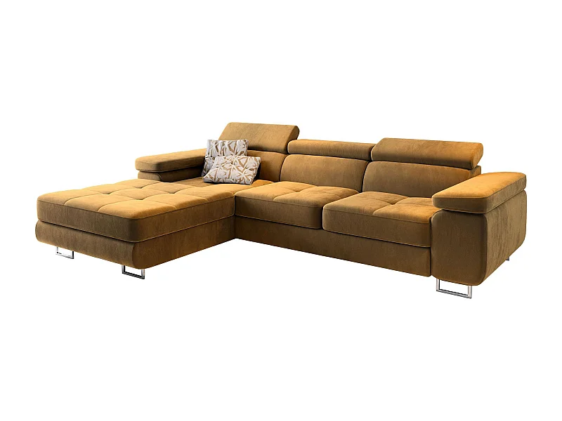 Canapé d'angle ELMA Jaune en velours avec fonction de couchage