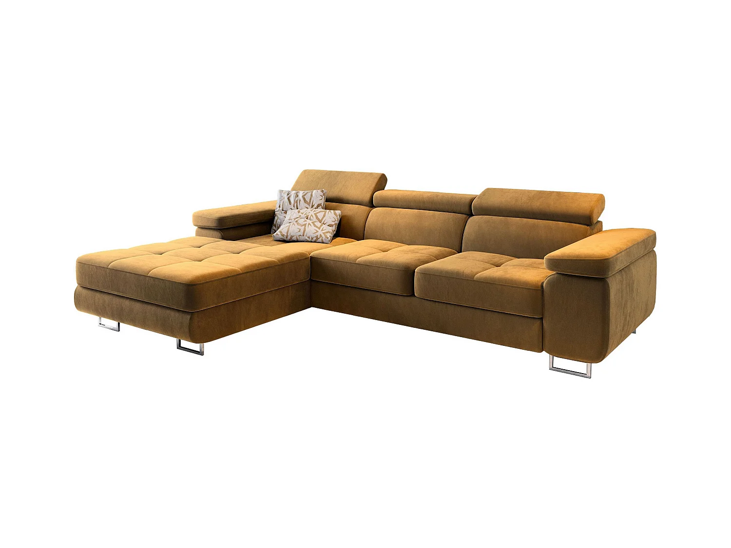 Canapé d'angle ELMA Jaune en velours avec fonction de couchage