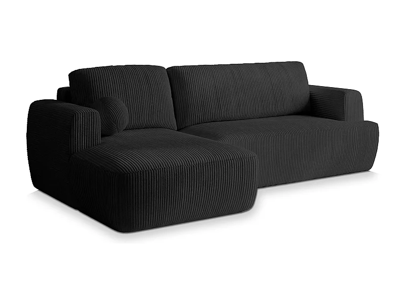 Canapé d'angle SENTI Noir en velours côtelé avec fonction de couchage