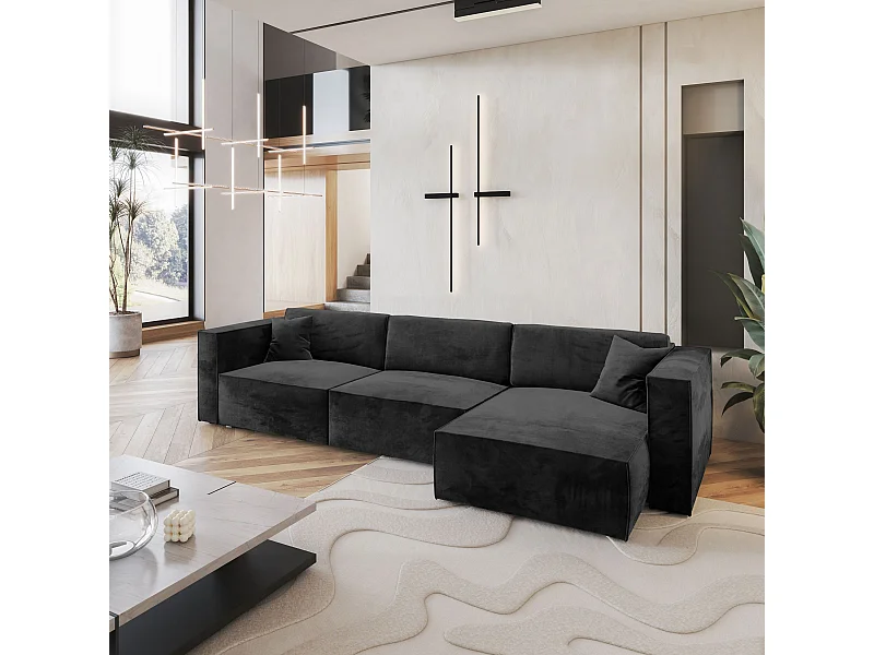 Canapé d'angle TOLMO Noir en velours avec fonction de couchage