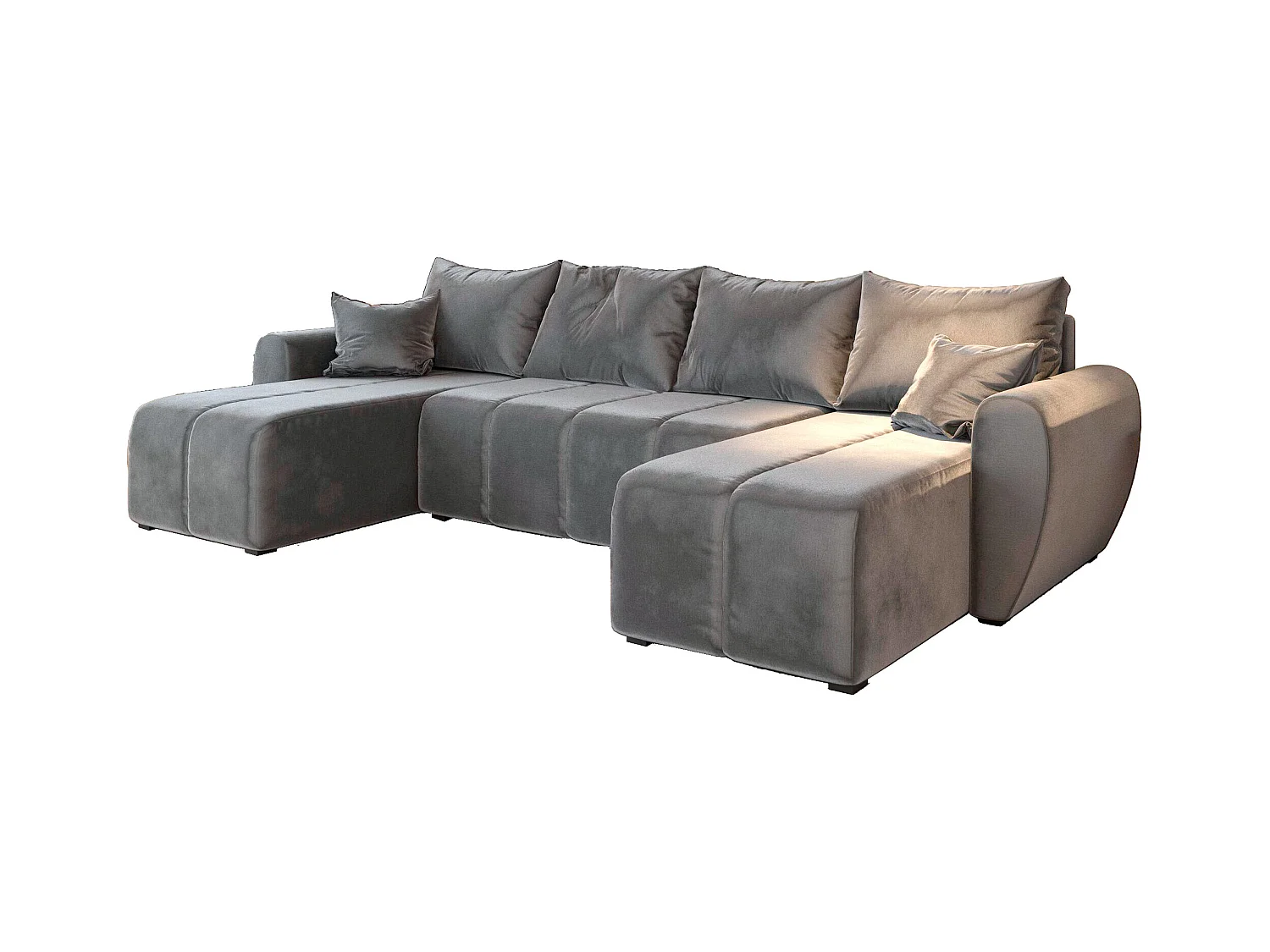 Canapé d'angle MADISON Gris clair en peluche avec fonction de couchage