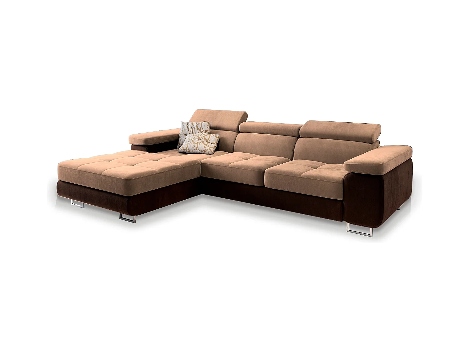 Canapé d'angle ELMA Beige en velours avec fonction de couchage