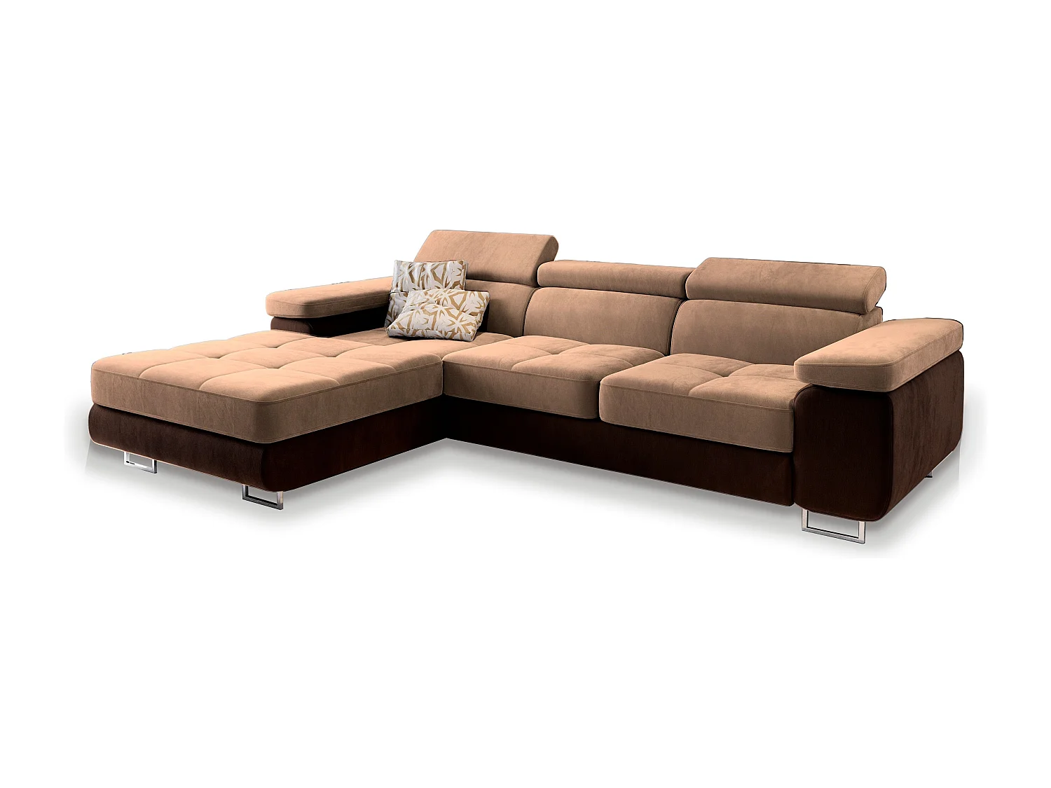 Hoekbank ELMA van fluweel met slaapfunctie Beige