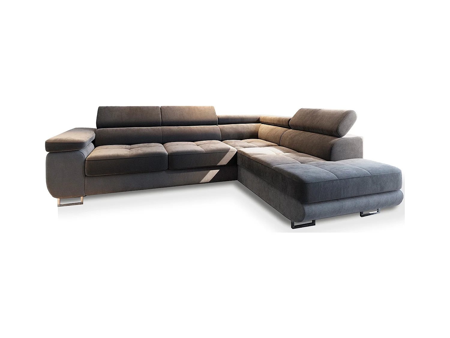 Canapé d'angle SELVA Gris en velours avec fonction de couchage