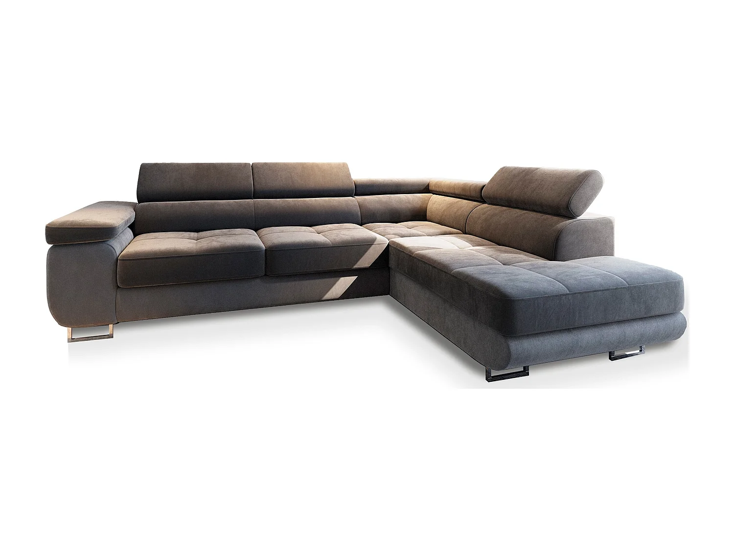 Canapé d'angle SELVA Gris en velours avec fonction de couchage