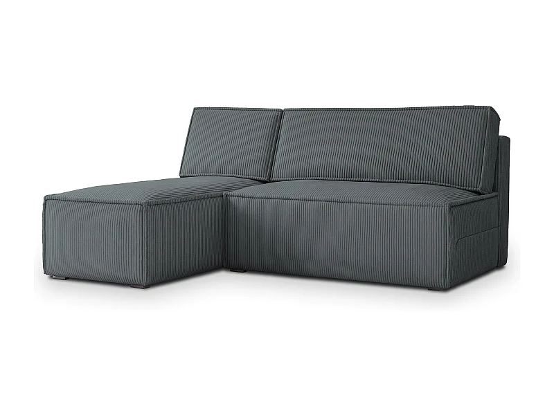 Canapé d'angle BRISO Gris en velours côtelé avec fonction de couchage