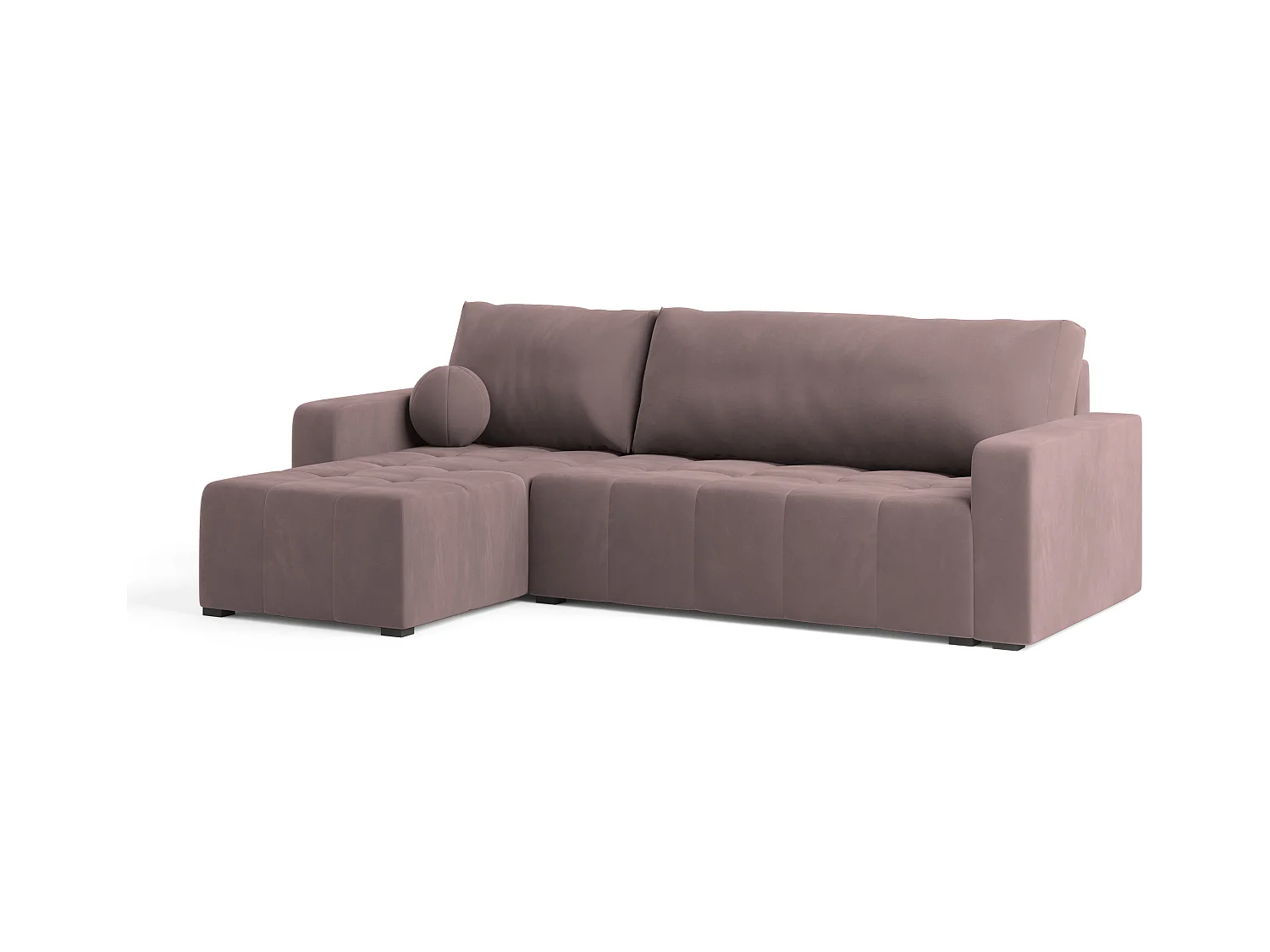 Canapé d'angle VOLIRA Rose poudré en peluche avec fonction de couchage