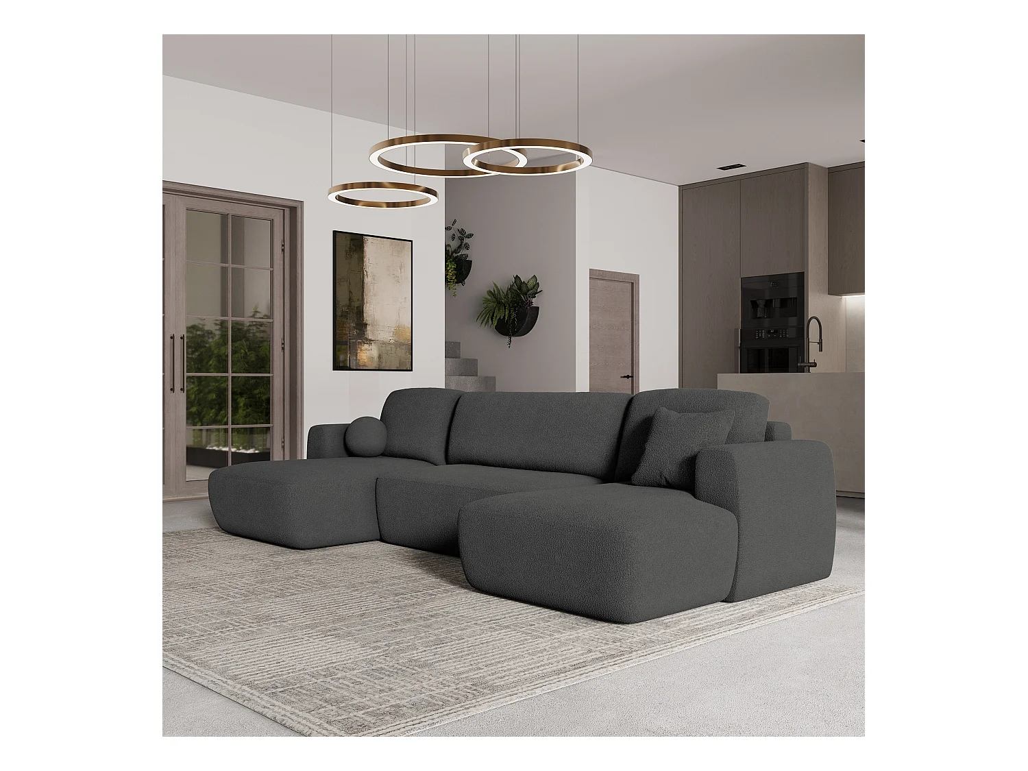 Canapé d'angle SENTUM Gris en bouclé avec fonction de couchage