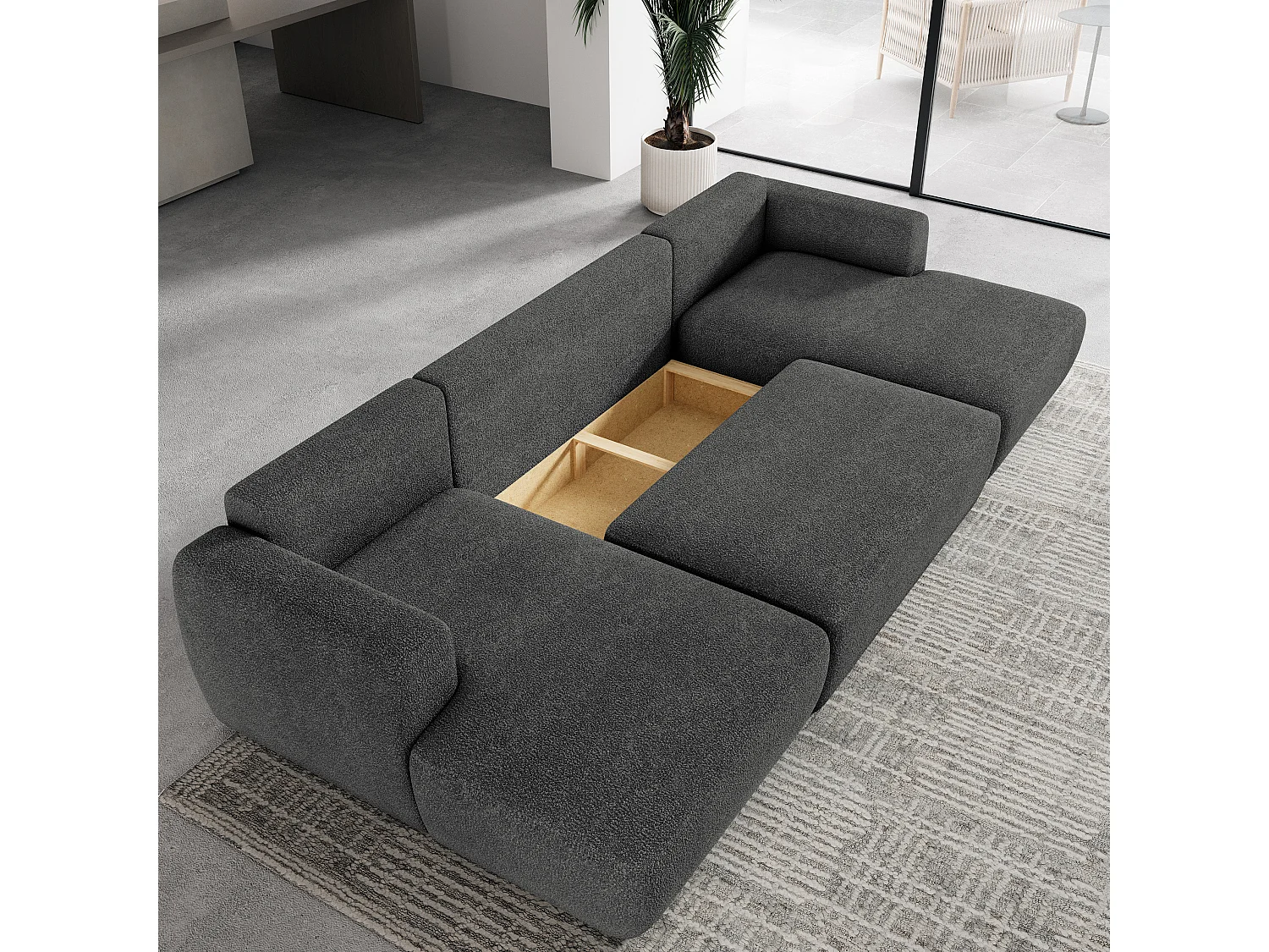 Canapé d'angle SENTUM Gris en bouclé avec fonction de couchage