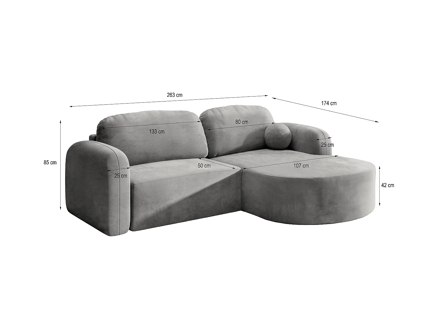 Canapé d'angle AMILIA Noir en velours avec fonction de couchage