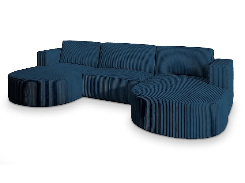 Canapé d'angle VEZZO Bleu en velours côtelé avec fonction de couchage