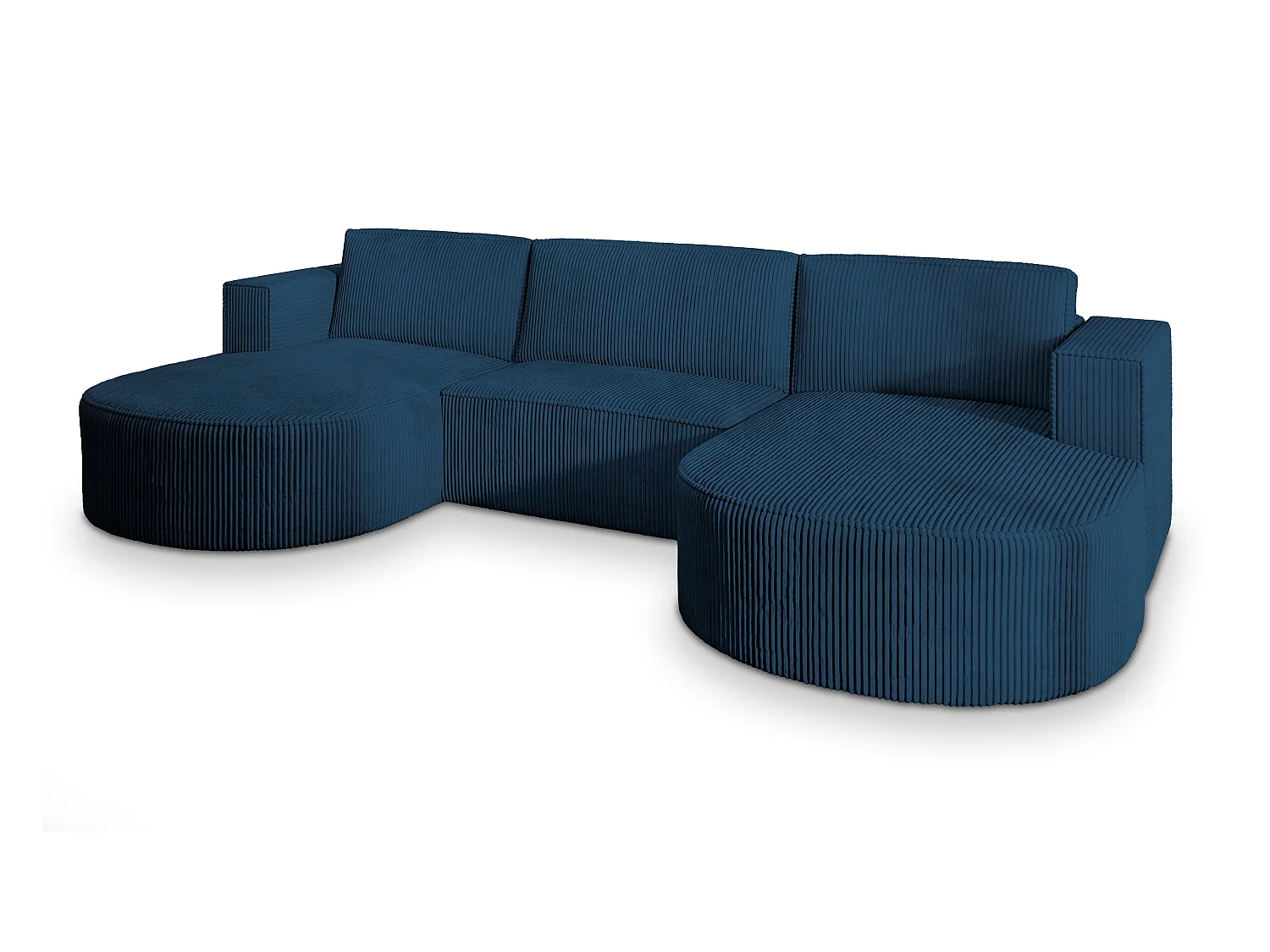 Canapé d'angle VEZZO Bleu en velours côtelé avec fonction de couchage