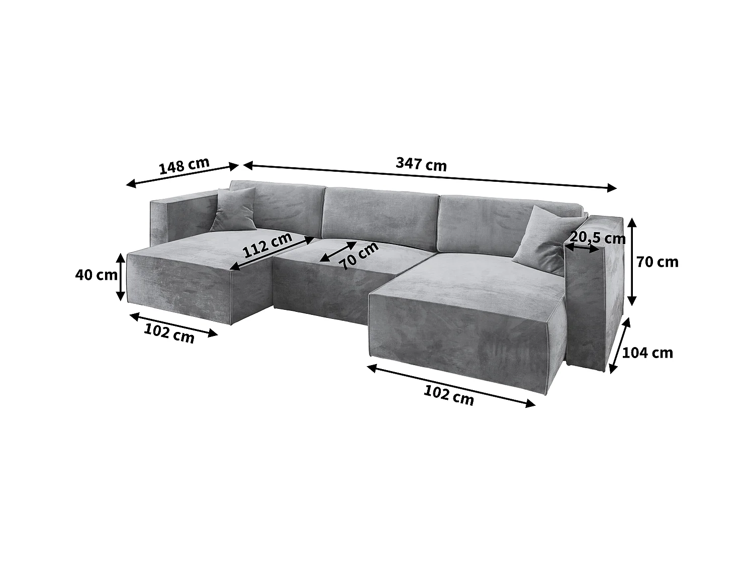 Canapé d'angle SARMO Gris en velours avec fonction de couchage