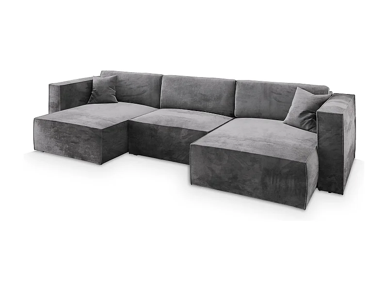 Canapé d'angle SARMO Gris en velours avec fonction de couchage