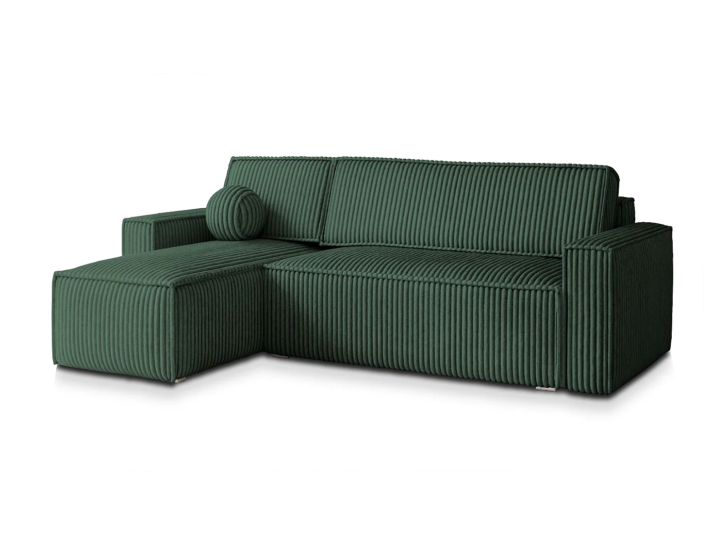 Canapé d'angle RAVELO Vert Sapin en velours côtelé avec fonction de couchage