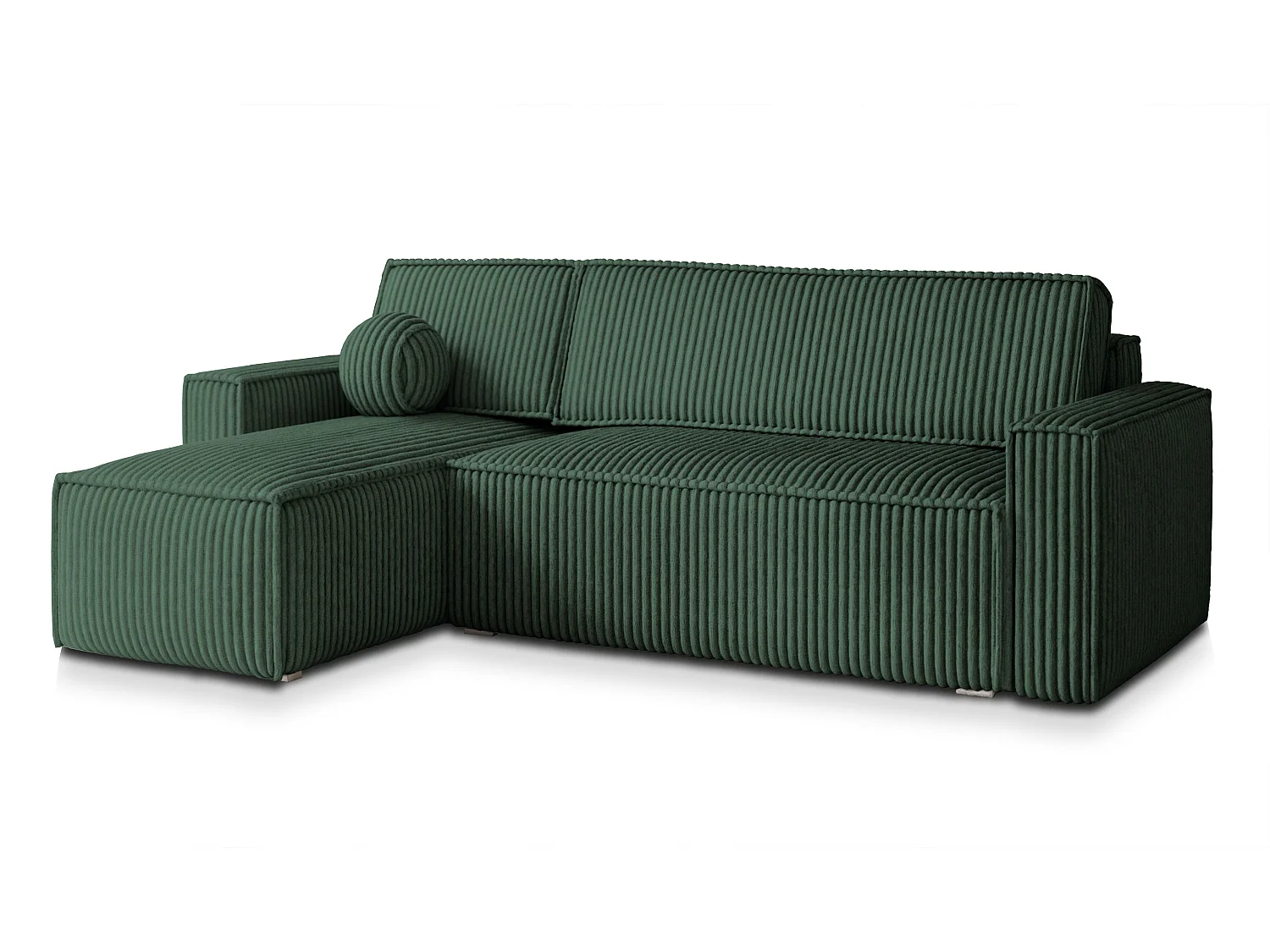 Canapé d'angle RAVELO Vert Sapin en velours côtelé avec fonction de couchage