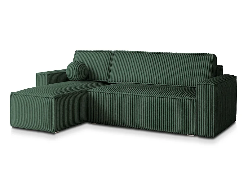 Canapé d'angle RAVELO Vert Sapin en velours côtelé avec fonction de couchage